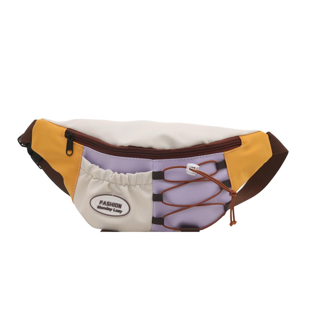 Cute Color-blocking Trendy Brand Chest Bag, Niche Design Drawstring Crossbody Bag, Versatile Sports Waist Bag for Girls