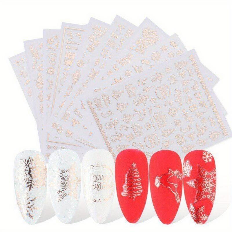 3D Nail Art Sticker Christmas Sticker Nail Rose Gold Glitter Snowflake Applique Nail Manicure Winter