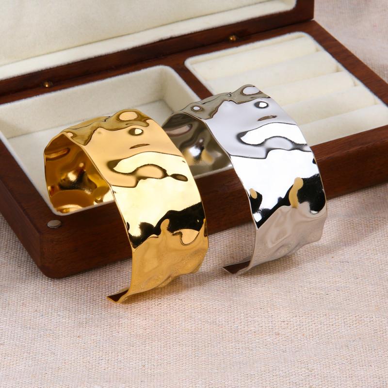 Punkowa Bransoletka Ze Stali Nierdzewnej w Złotym Kolorze Dla Kobiet Mężczyzn Nieregularna Szeroka Otwarta Mankaż Bransolety Imprezowa Biżuteria na Rękę Pulseras Bijoux