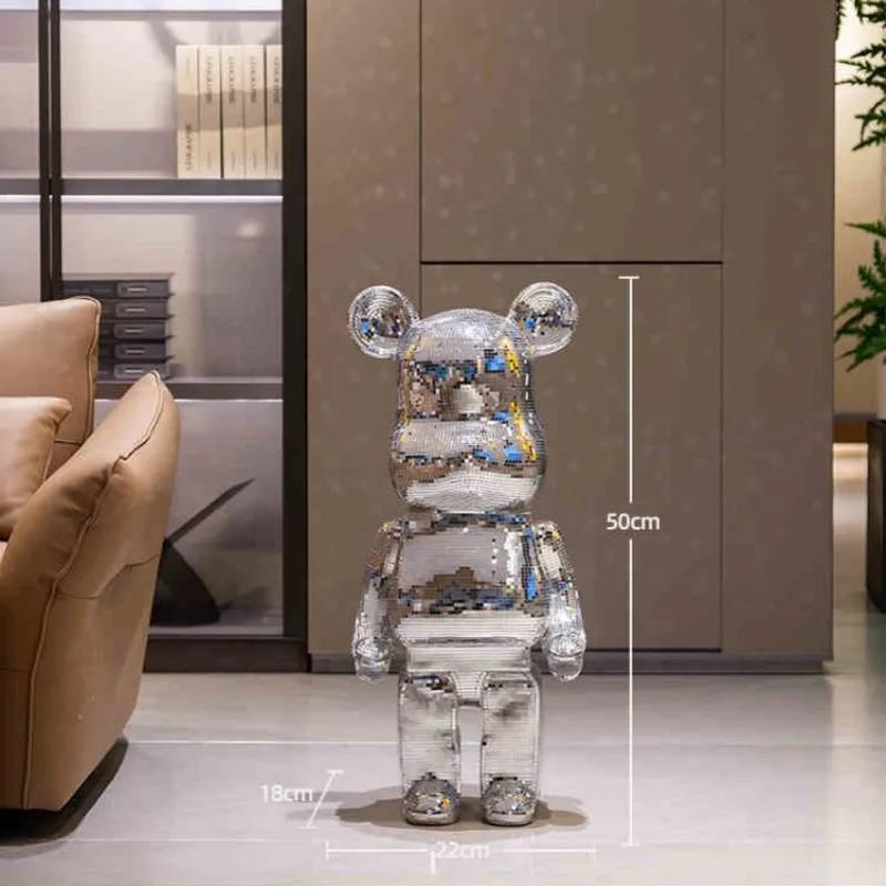 50cm Bear Figurine Resin Disco Mirror Violent Bear Sculpture Delicate Standing Statue Living Room Decoration Exquisite Gift