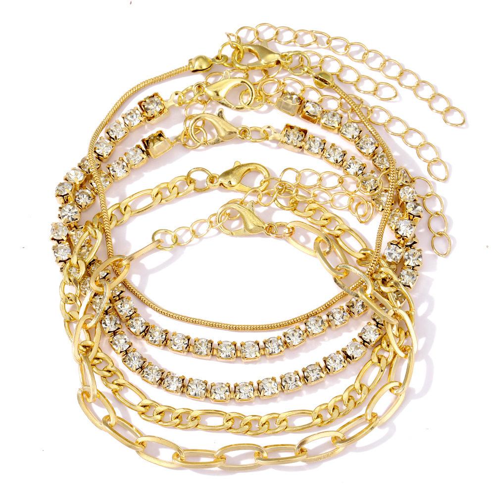 Fashion Classic Chain Design For Holidays 5pcs/set Square Artificial Crystal Stackable A Gift Simple Suitable For Daily Wear Bracelet Women's