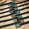 Kék Türkiz Övcsat Western Retro Design Patinázott Ezüst Műbőr Széles Navajo Etnikai Stílusú Öv