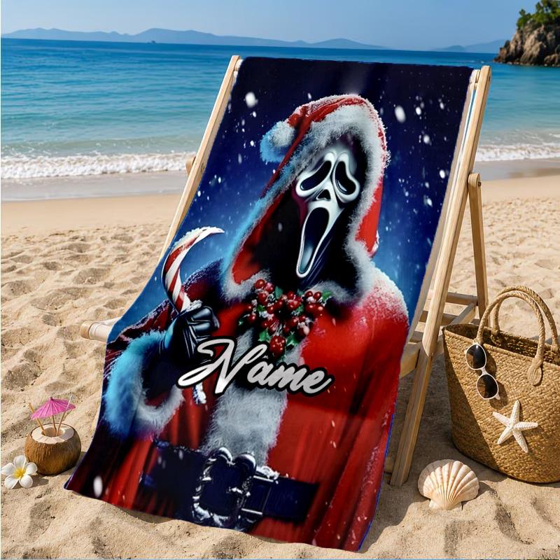 Custom Name Ghostface Horror Theme Beach Towel Microfiber Beach Towel, Lightweight and Quick-Dry, for Summer Travel, Swimming Pool Gift