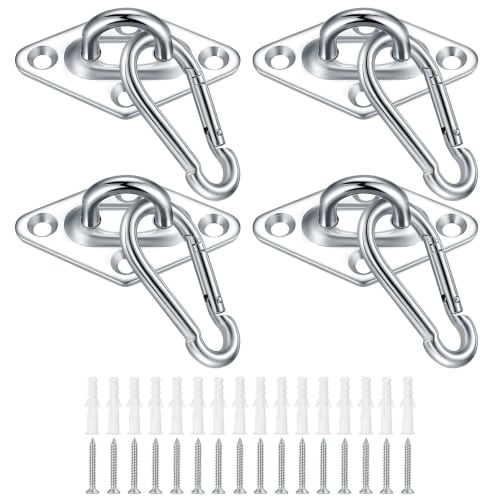 Set of 4 Stainless Steel Pad Eyes for Wall and Ceiling Mounting, for Wooden Doors, Cabinets, and Lighting, with Screws and Rubber Stoppers