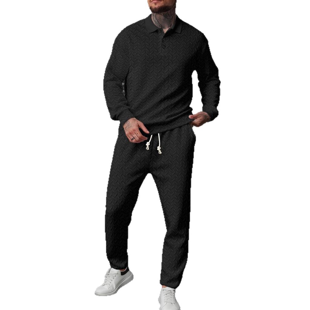 Frühlings- und Herbst-Herren-POLO-Shirt Weizenähren-Textur Herren Langarm Sport-Polo-Shirt Hosenanzug