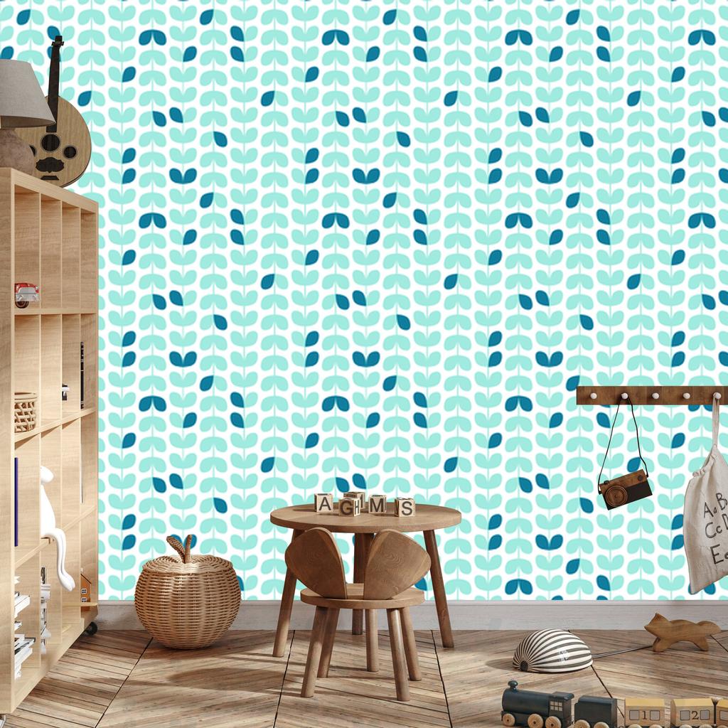 Turquoise Leaves Wallpaper in Scandinavian Style for Living Room and Bedroom 50x1000