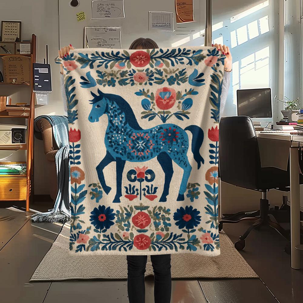 Blumenpferd-Print Flanelldecke, Hohe Qualität, Bequem für alle Jahreszeiten, Heimdekoration, Wärme und Komfort, Perfekt für Weihnachtsgeschenke