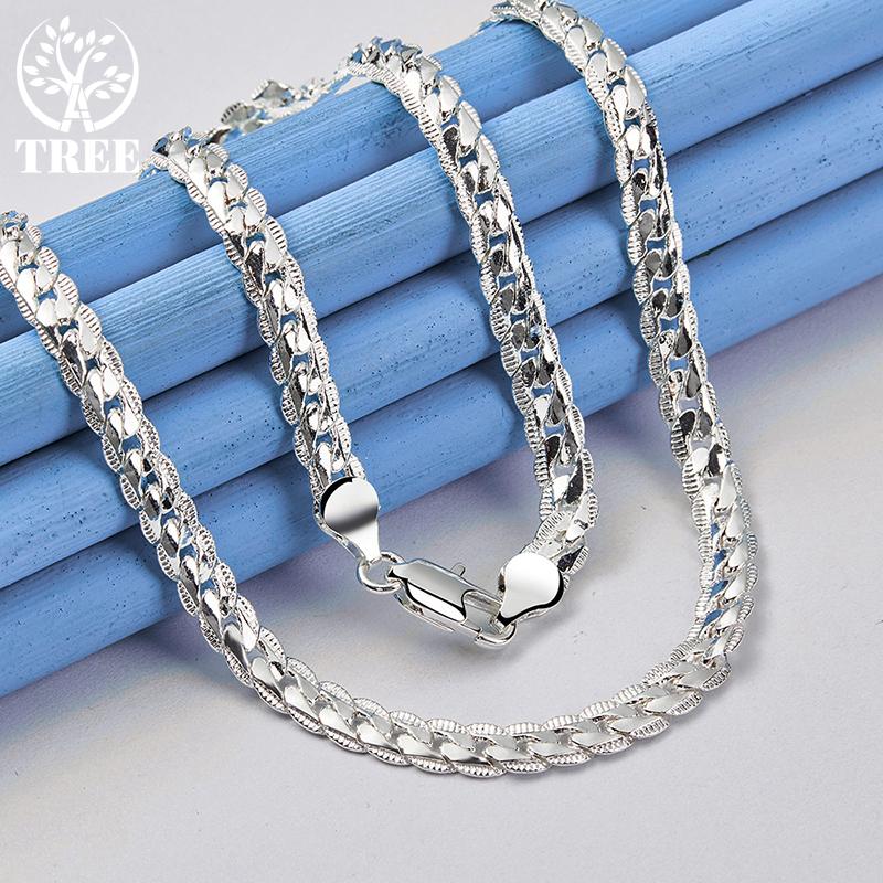 925 Sterling Silver 16/18/20/22/24 Inch 6mm Side Chain Necklace Jewelry