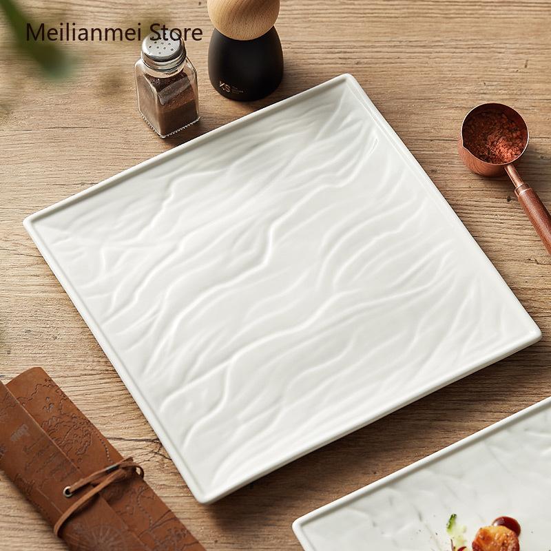 Teller für westliche Küche Hotelrestaurant Geschirr Keramik Weiß Steakteller Keramik Flachteller Abendessen Set Teller und Geschirr