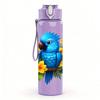 1PC Blue Parrot Flower 750ml Color Plastic Sports Water Bottle Leakproof Flip Straw Lid Suitable for Sports Office Home Use