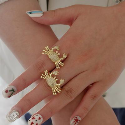 Hot-Selling Jewelry, Copper-Plated Zircon Animal Ring, Crab Fashion Open Ring, Niche Exquisite