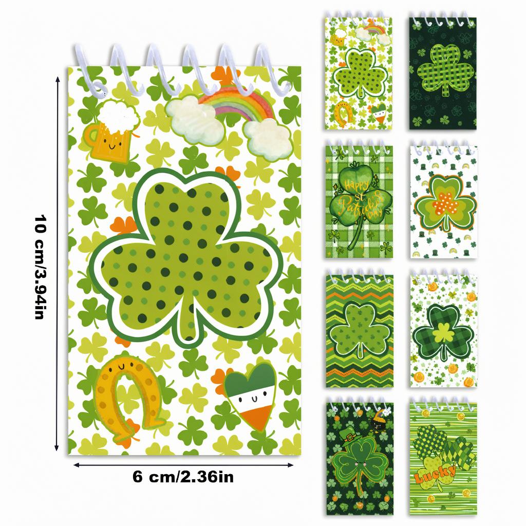 8pcs St Patricks Day Spiral Notebook Pocket Mini Notepad Shamrock Memo Pad For Office School Student Gift Use
