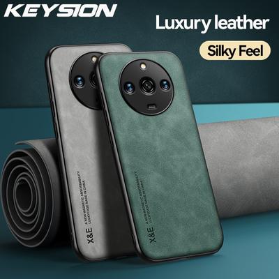 KEYSION Luxusní retro kožené pouzdro pro Realme 11 Pro 5G měkký silikon + PC nárazuvzdorný zadní kryt telefonu pro OPPO Realme 11 Pro+ Plus