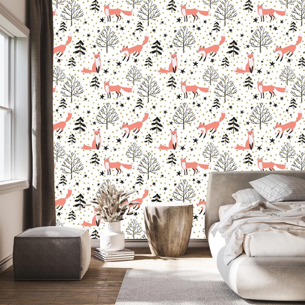 Painted Foxes In the Forest Wallpaper for Living Room and Bedroom 50x1000