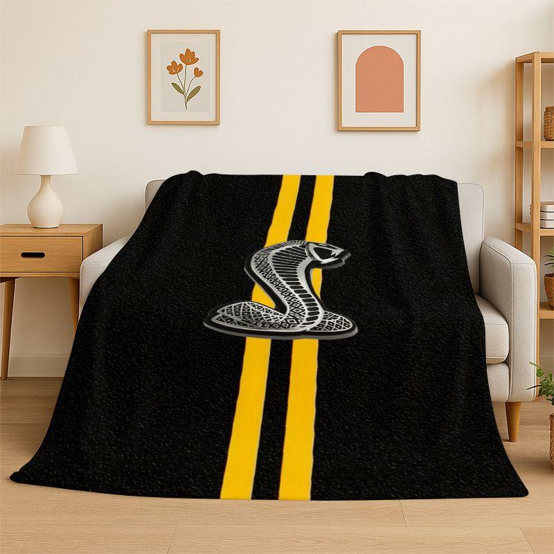 Retro Mustang Racing Car Sign Flannel Blanket Soft Warm Throw Blanket for Bedroom Living Room Bed Travel Camping Picnic Gift