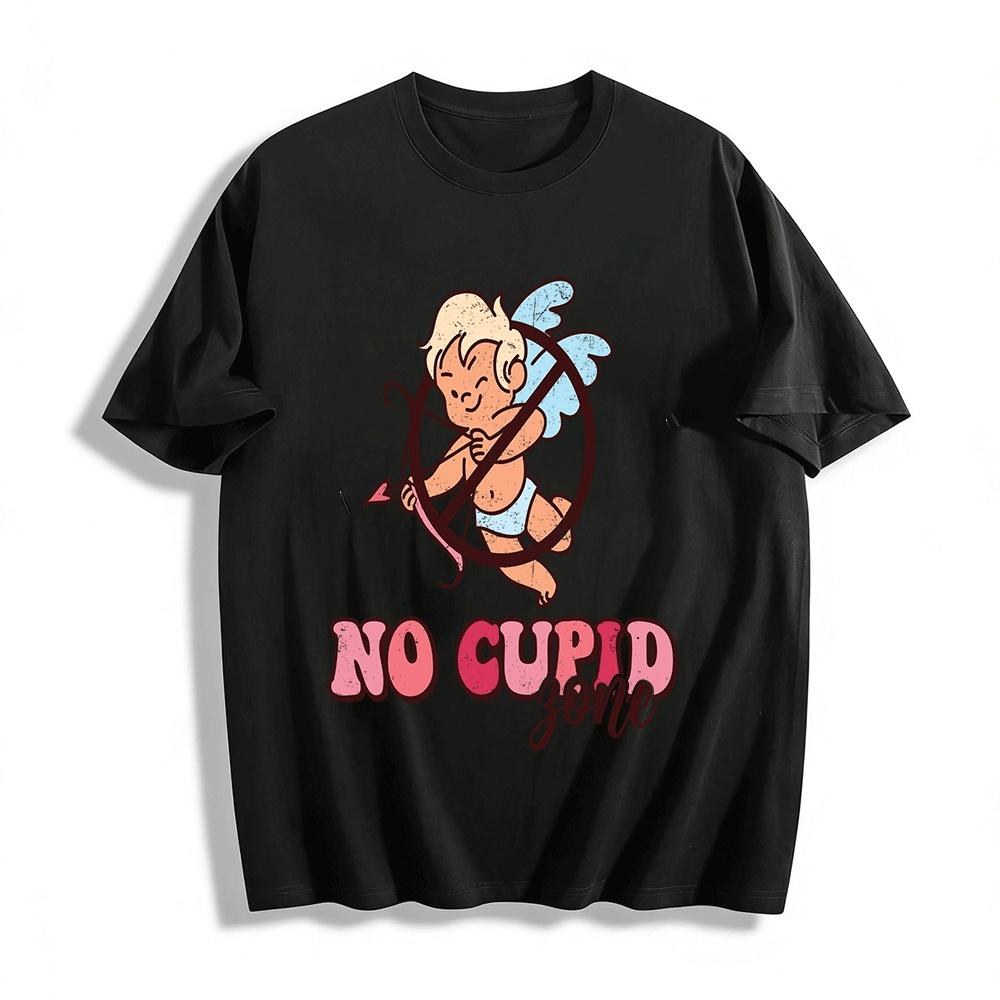 

No Cupid Zone Funny Graphic Casual Top For Anti-Valentine Pure cotton T-shirt XXS
