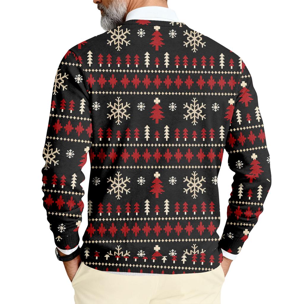 Men's Printed Round Neck Long Sleeve Ribbed Knit Sweatshirt