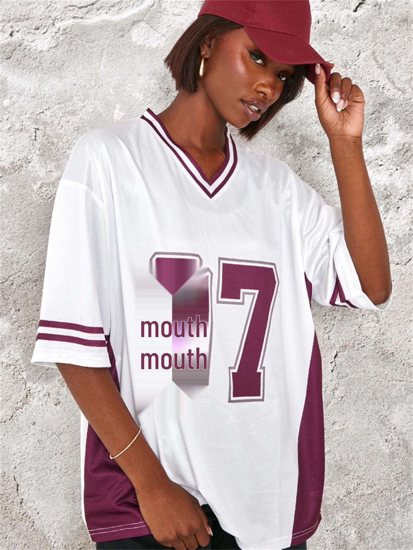 

2024 Осенняя женская повседневная спортивная футболка с коротким рукавом и принтом в стиле колор-блок Large белый