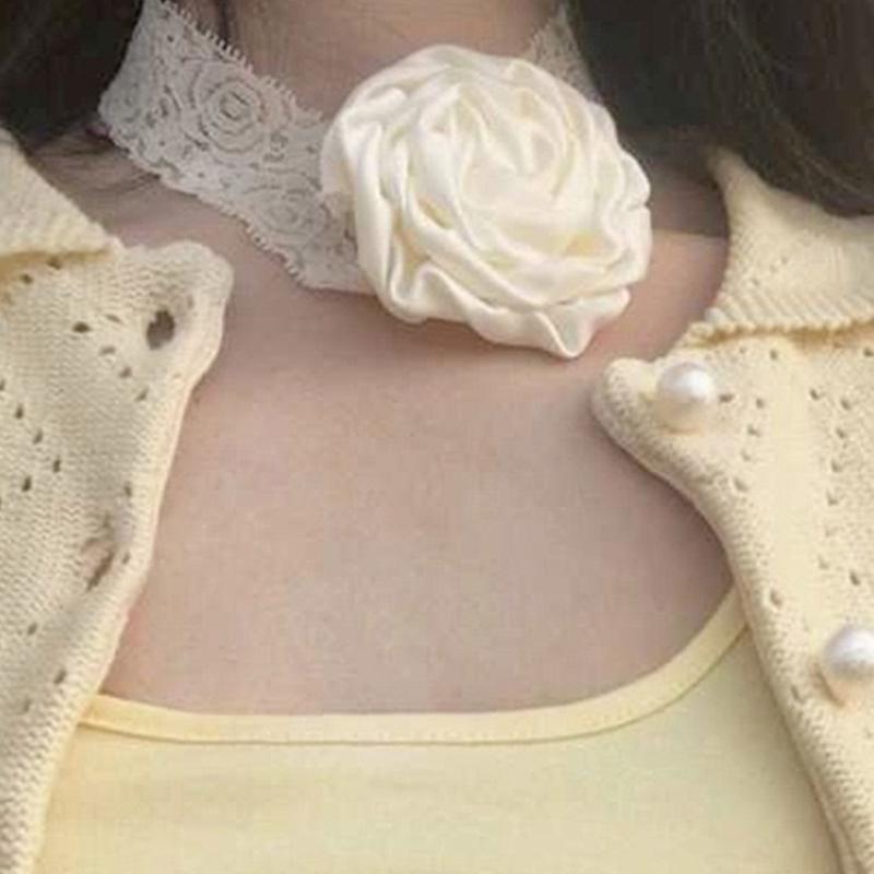 3-color Lace Rose Braided Ribbon Choker Gothic Wide Choker Vintage 90s Lace Choker Collar Necklace for Women Girls
