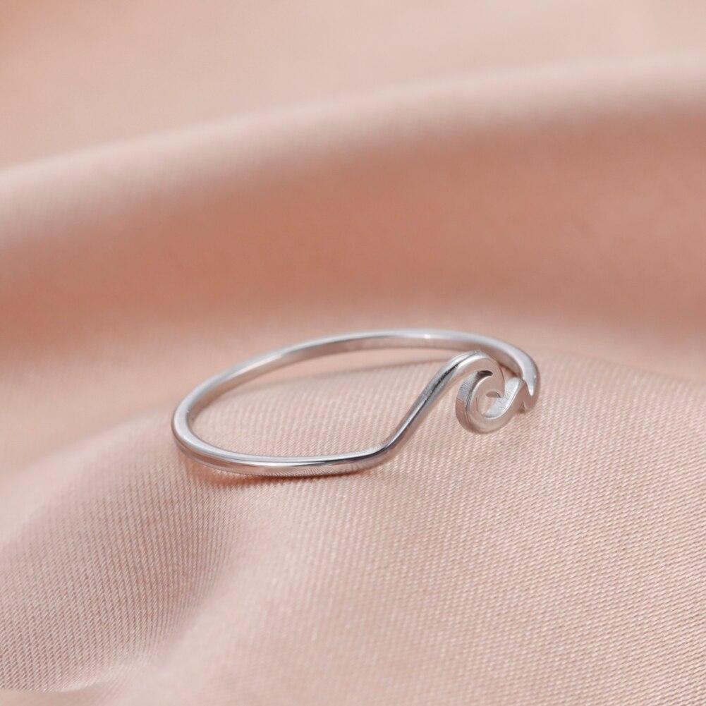 Simple Sea Wave Couple Rings  Trend Ocean Surf Stainless Steel Paired Rings For Women Men Wedding Birthday Jewelry