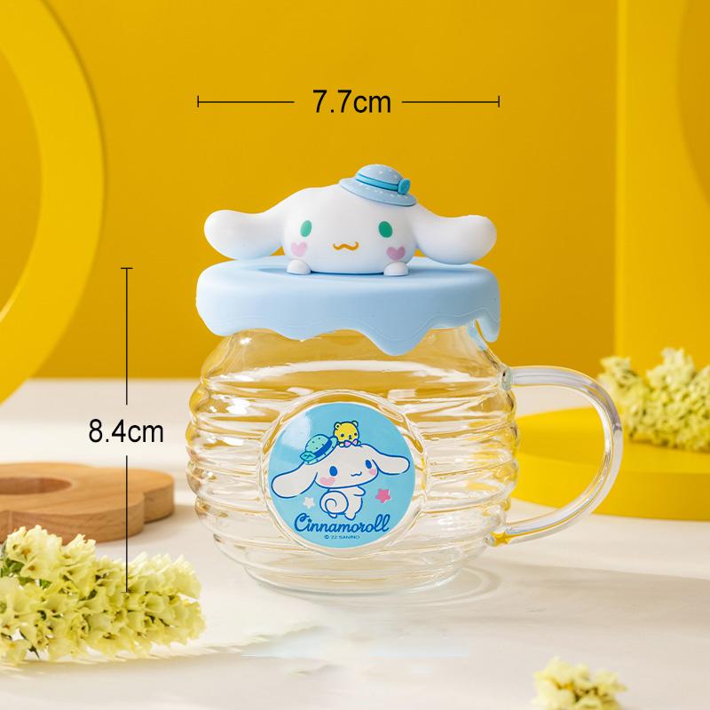 Для коллаборации Sanrio Стеклянная чашка Медовая чашка в форме банки для воды для детей HelloKitty&Kuromi Рисунок Кружка с мультяшной силиконовой крышкой 420ML