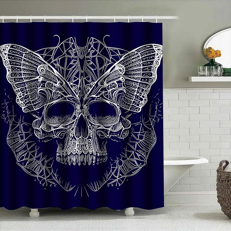 

Tuniu Skull Pattern Shower Curtain Gothic Art Black White Scary Bathroom Decor Unique Design Gift W60H190(CM)-1 Pcs