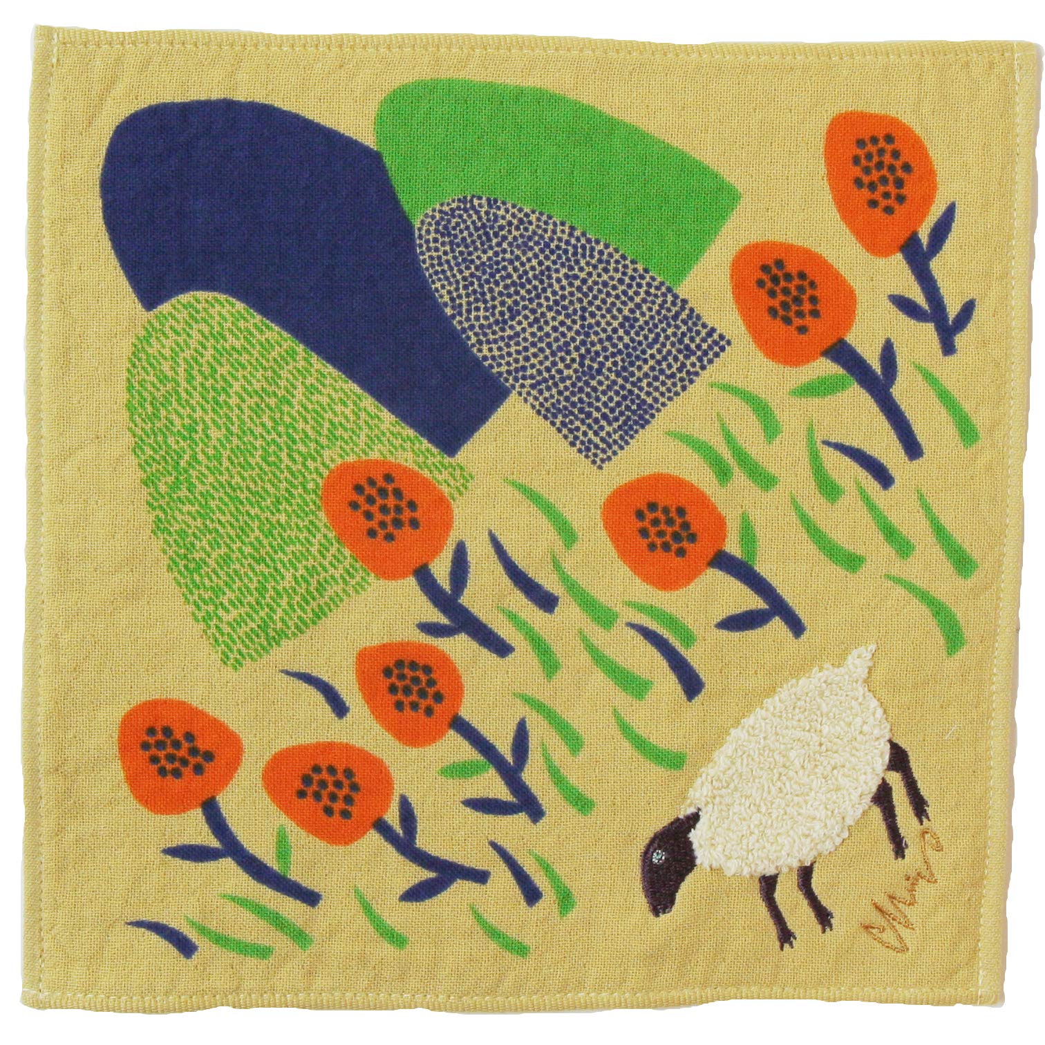 Kusubashi Mon Ori Gauze Pile Highland Beige moritaMiW Handkerchief, Sheep, A-67068-86-BE