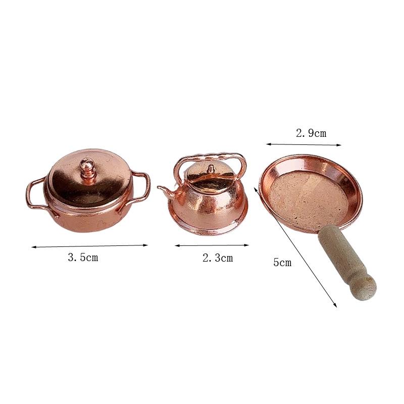 1/12 Dollhouse Frying Pan Soup Pot Kettle Set Doll Home Kitchen Cookware Decoration Dolls House Living Scene Accessories