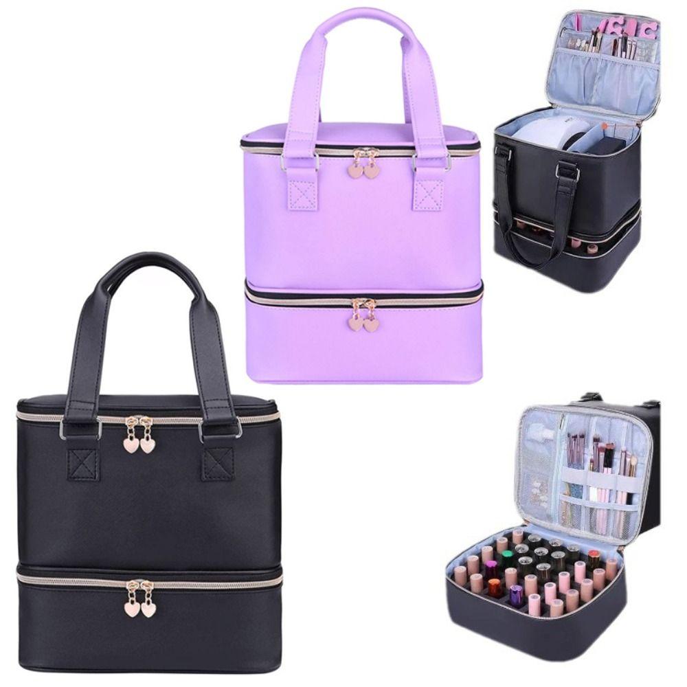Double Layer Nail Polish Storage Bag 30 Grids Large Capacity Nail Care Kit Bag Handheld Waterproof Essential Oil Organizer Bag