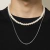 Trendy Hip-Hop Style Geometric Box Chain Layered Imitation Pearl Double Layer Necklace Fashionable Personality Men's Necklace