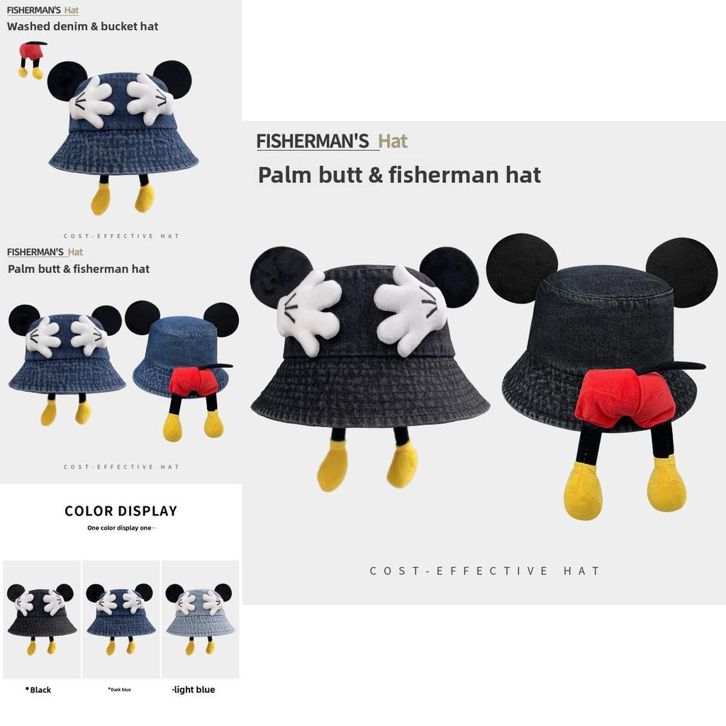 Mickey Mouse Denim Bucket Hat With Breathable Uv Protection For Summer Fashion Accessories