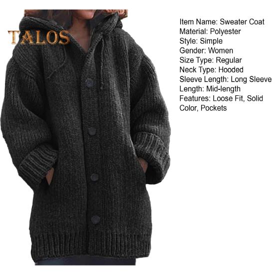 Dámský svetr Kabát S kapucí Stahovací šňůrka Dlouhý rukáv Jednořadý pletací kabát Jednobarevný Pletený oděv střední délky
