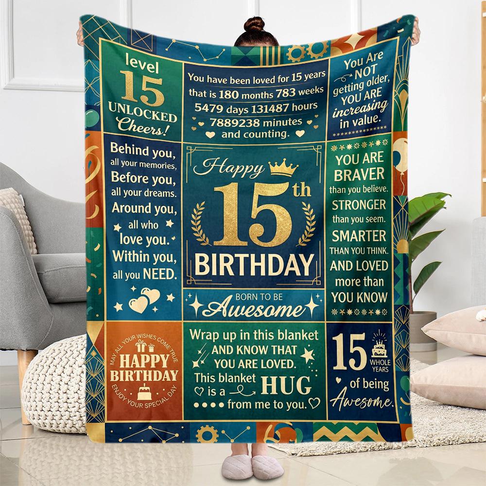 15th Birthday Celebration Flannel Blanket-Soft and Suitable for Sofas,Beds,Offices,Travel,All Seasons,Great Gift for Holidays and Birthdays.