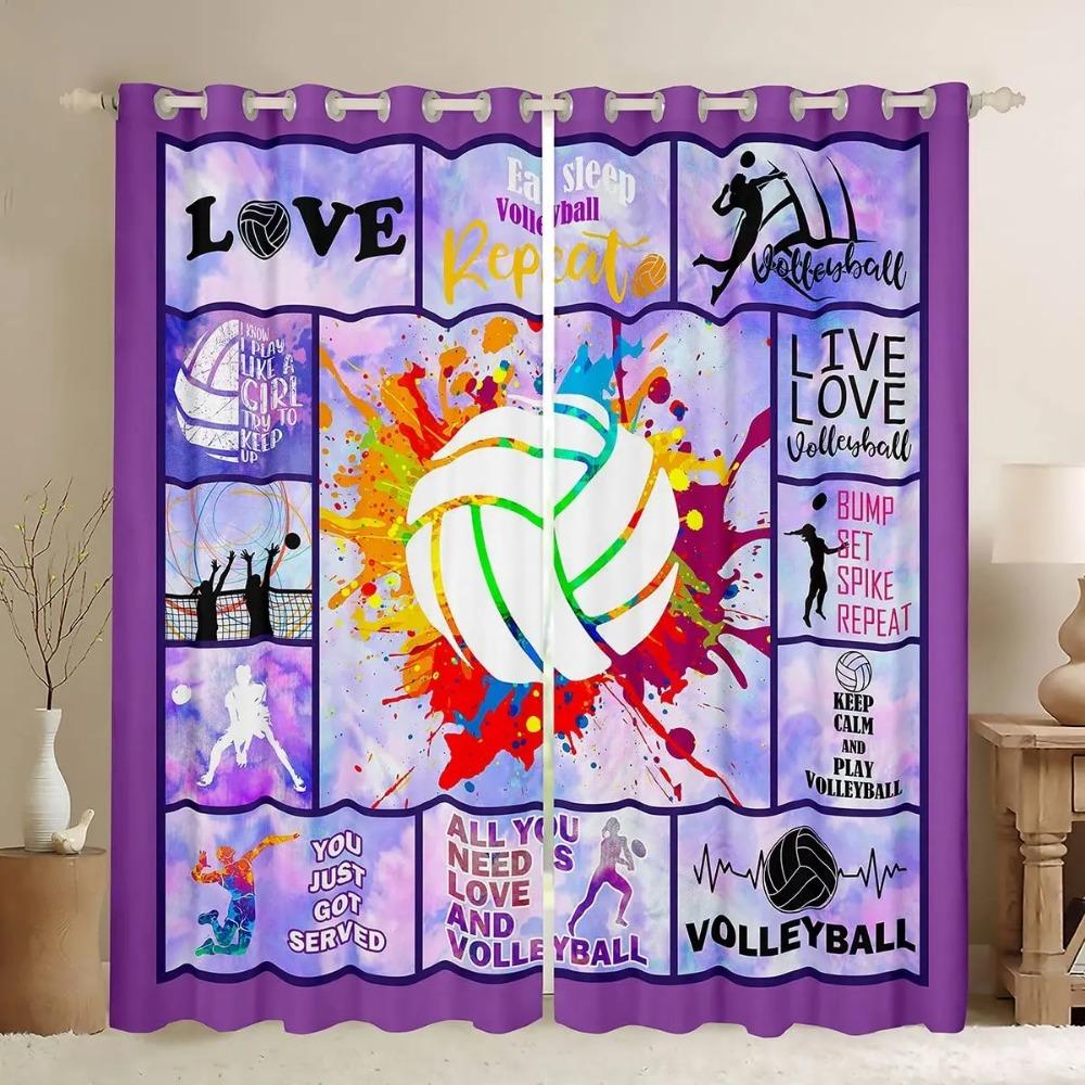 Volleyball Curtains Sports Game Theme Curtains Drapes for Kids Boys Girls Bedroom Abstract Window Curtain Blackout Drape