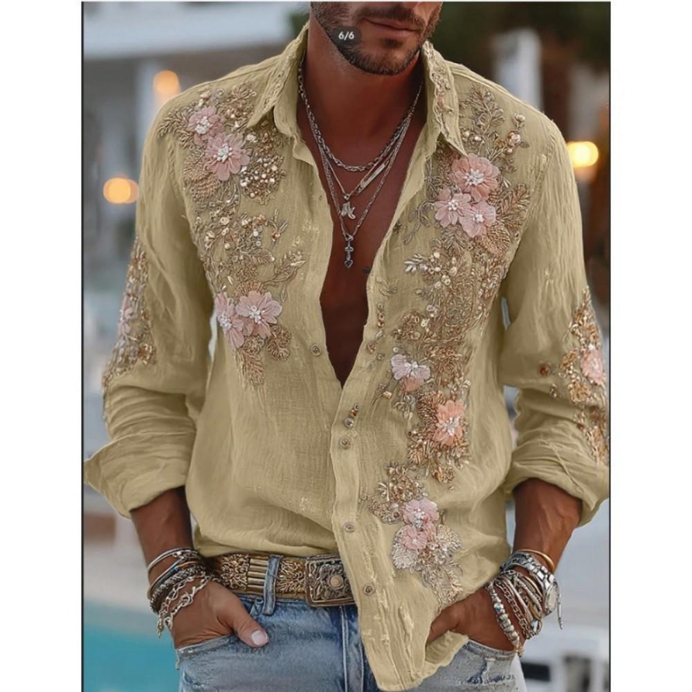 Stylish Floral Embroidered Long-sleeve Shirt, Versatile.