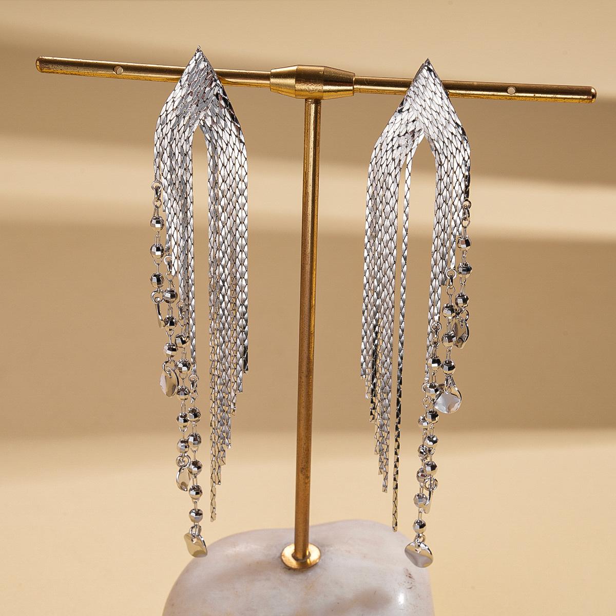 

18k real gold electroplated sequined chain fringed silver needle earrings niche earrings