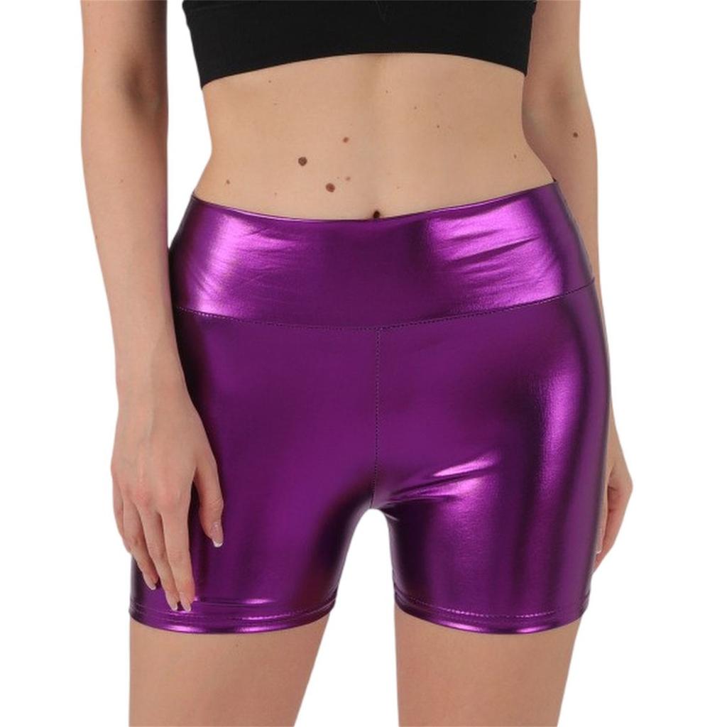 Shorts de Yoga Extensibles Taille Haute pour Femmes Aspect Brillant Shorts de Sport Biker pour Tenue de Sport Danse Course à Pied Vélo
