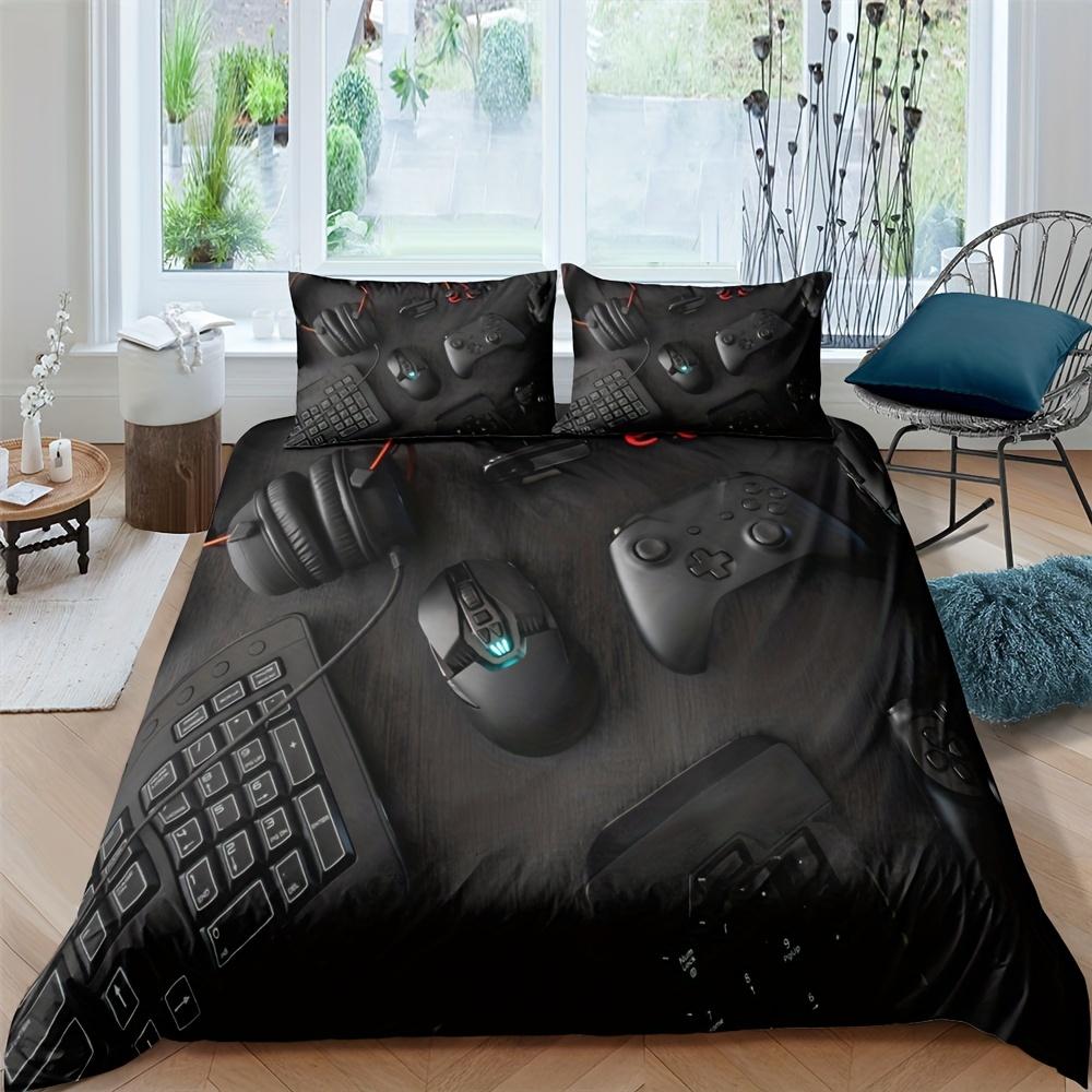 Modern Gamepad Print Duvet Cover Set Youth Video Game Controller Mouse Keyboard Headphone Gaming Bedding Set For Bedroom Dorm