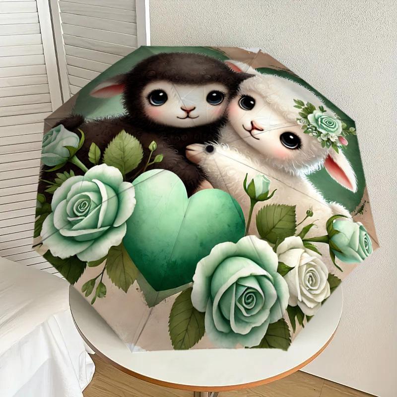 1pc Sheep Love Automatic Open/Close Umbrella with Windproof, 8-Rib Sturdy Canopy, Durable Ribs, Fashionable Design1225A