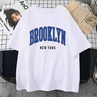Brooklyn New York Design Blu T-shirt Donna Street Hip Hop T-shirt Sportiva Morbido Cotone Abbigliamento Taglie Forti T-shirt Larga Abbigliamento