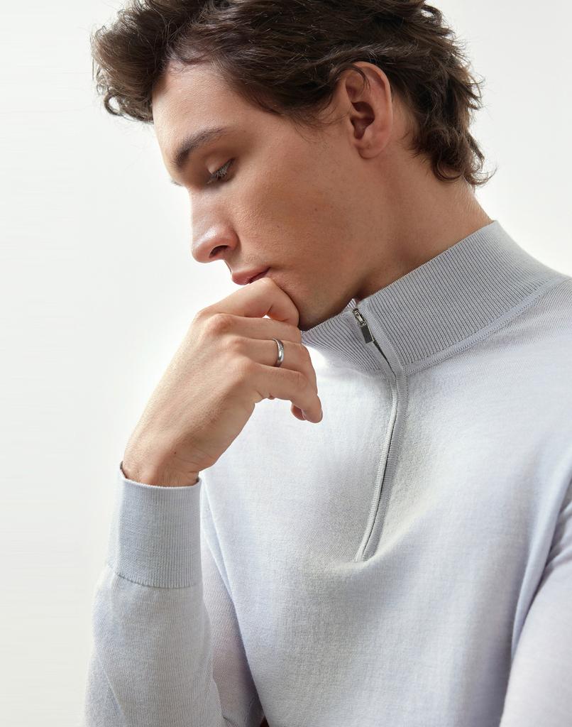 IKALOOK Merino Wool Zip-Up Turtleneck Knit Tee Bnit101