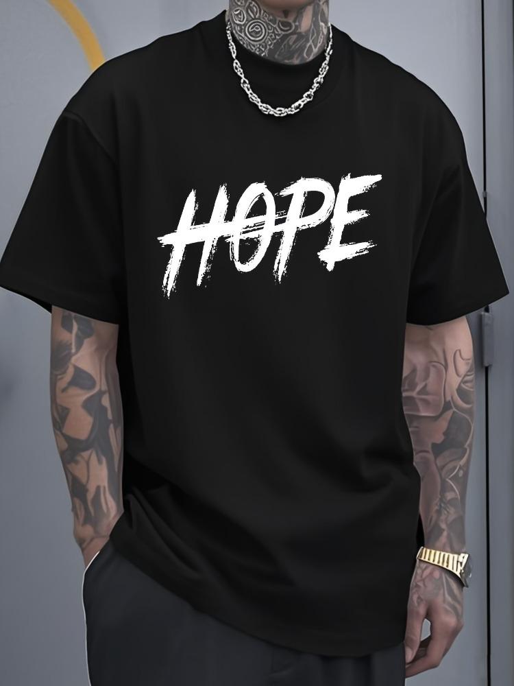 Unisex Crew Neck Tee Brush Text Hope Motivational Print Soft Cotton Short Sleeve Urban Street Loose Top For Optimistic Young Unisex