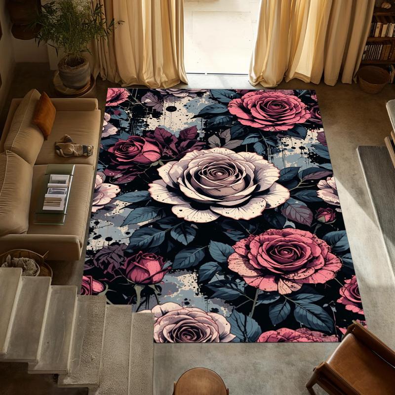 

Red Rose Flower Print Rug Living Room Carpet Bedroom Bedside Non Slip Floor Mat Home Balcony Mats Kid s Play Rug Valentine s Day 40x60cm