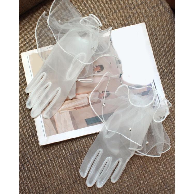 Elegant Full Finger Gloves Pearls Unique Outfits Short Gloves for Flapper Bride Wedding Dancing Accessories