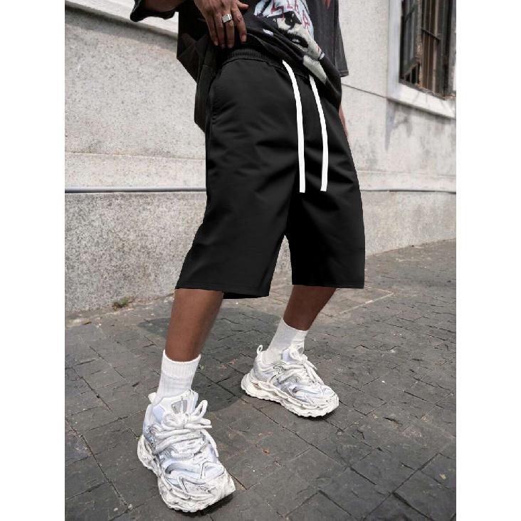 Новые уличные повседневные шорты мужские летние модные хип-хоп уличные свободные спортивные прямые шорты на кулиске мужские S чёрный