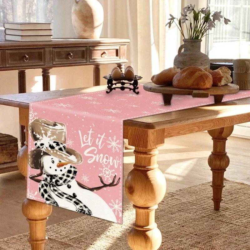 Simple Christmas Linen Table Runners, Pink Table Runner, Dining Table Decoration, Household Party, Holiday Decoration
