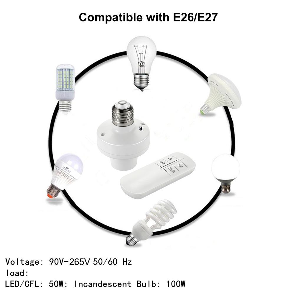 E27 Remote Control Smart RF 433MHZ Switch Light Bulb Socket LED Lamp Bases ON/OFF Room Chandelier Timer Switch Battery Powered