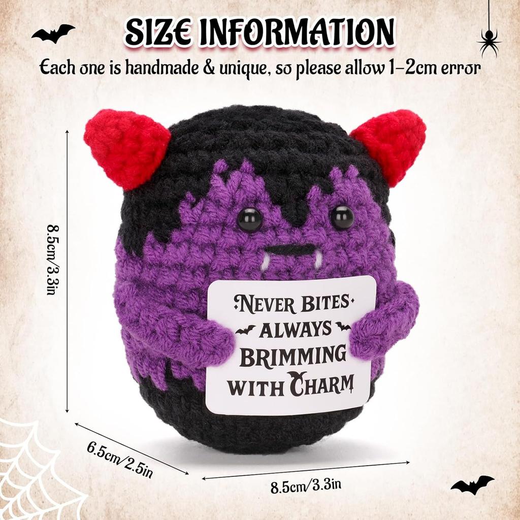 Crochet Positive Energy Demon Mini Pocket Hug Handmade Knitted Cartoon Doll Hand-woven Desktop Ornament Decor Birthday Gift
