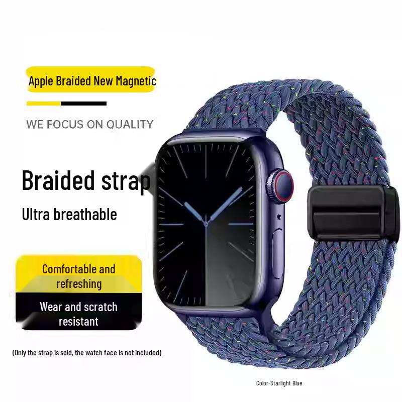 Kompatibles elastisches geflochtenes Magnetarmband aus Nylon für Apple Watch 4, 5, 6 & iWatch 7, 8, 9
