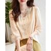 DME French Style V-Neck Seven-Point Sleeve Lace Jacquard Shirt